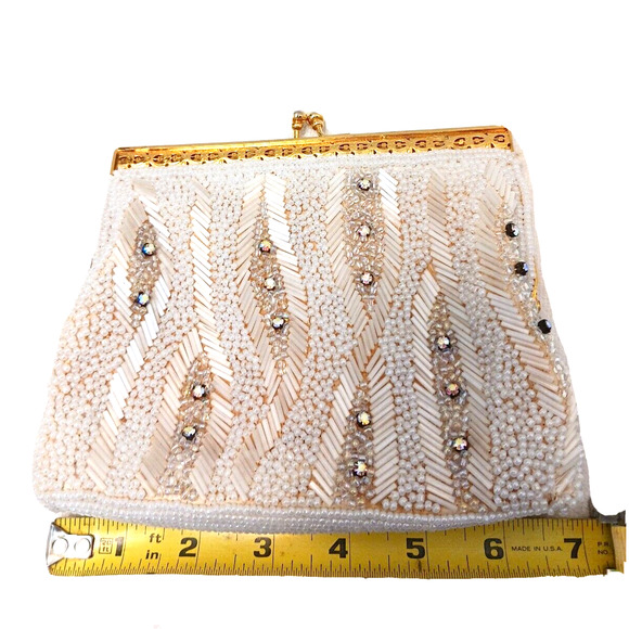 Victorian Glass BEADED Iridescent Bead 14K Plated Evening ART DECO NOUVEAU Purse - Picture 14 of 16